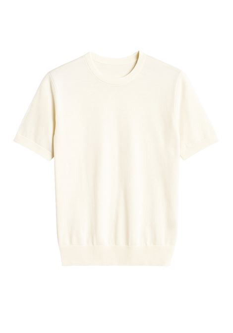 Men's half-sleeve sweater by Alpha Studio, made of lightweight milk-colored cotton crepe, model AU-1020C/1003. Perfect for a refined urban look, ideal for the spring/summer season. ALPHA STUDIO |  | AU-1020C1003